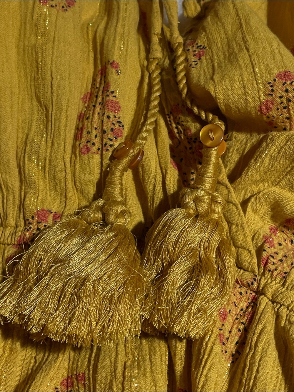 A Loves A Yellow Floral Metallic Stripe Ruffle Sleeve Belted Maxi Dress XL - Picture 5 of 9